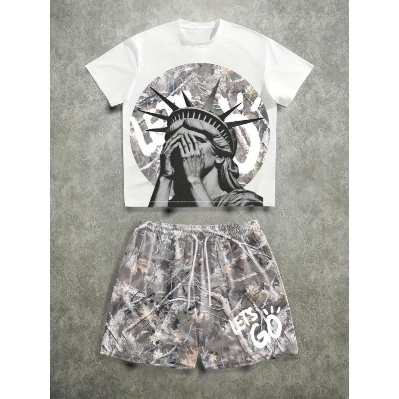 The 2026 summer new men s set features street casual hip-hop fashion comfort and softness with 3D pattern prints S