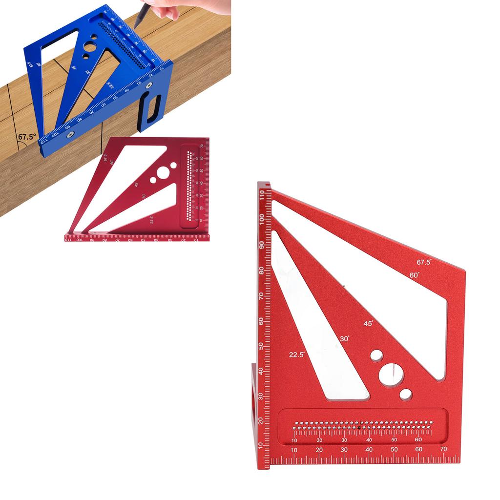 3D Multi Angle Measuring Ruler Woodworking Layout Tool 22.5‑90 Degree Protractor Aluminum Alloy
