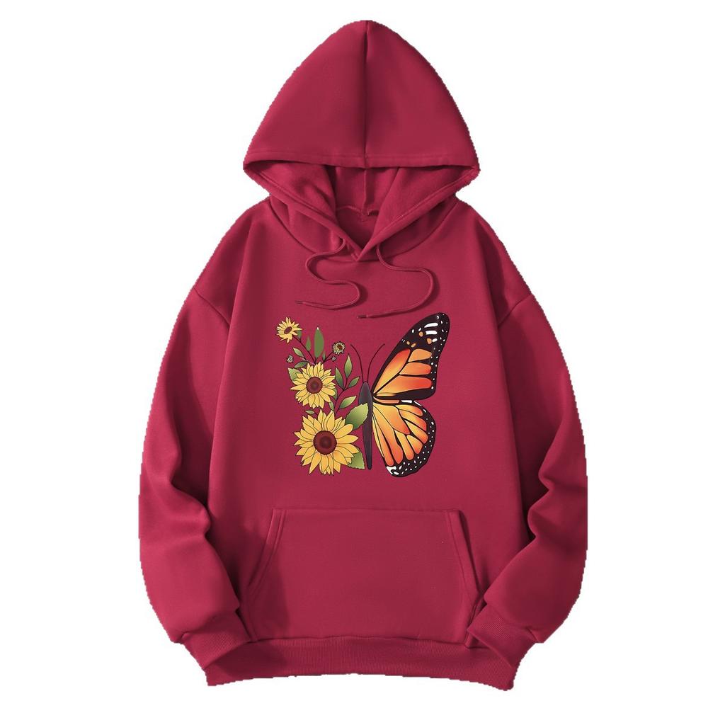 2025 autumn and winter fleece women's sweater threaded cuffs hem loose thermal hooded