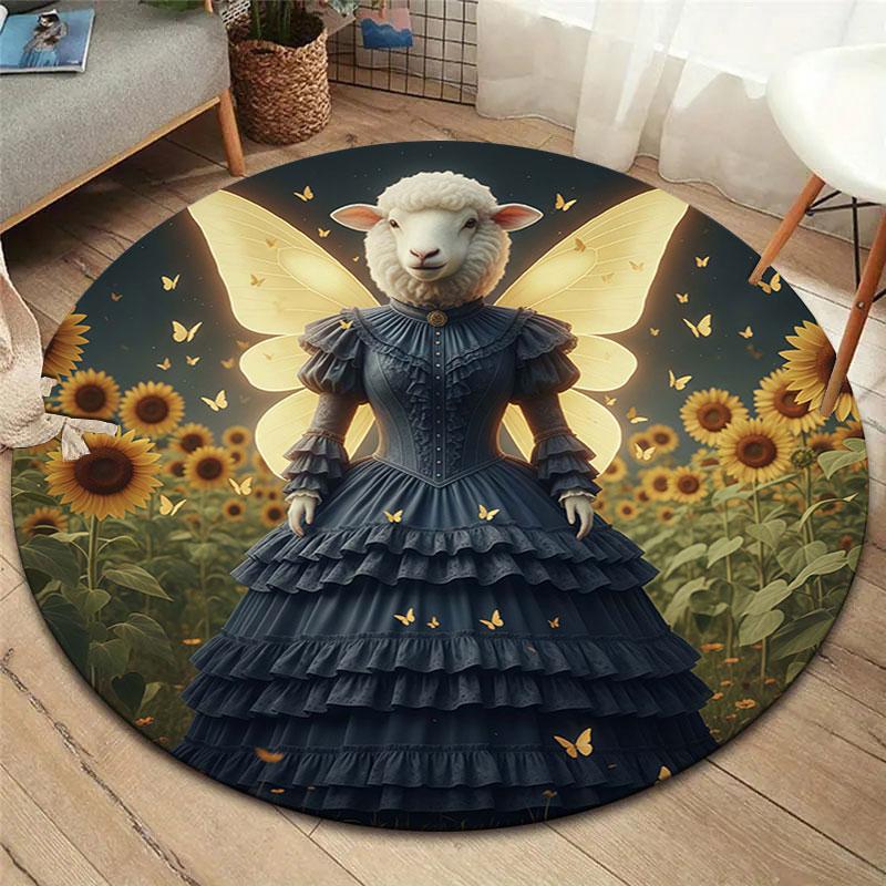 SunflowerFairy Round Area Rug,Carpet Rug for Living Room Bedroom Sofa Playroom Decor,Non Slip Floor Mat