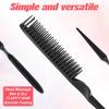 2 Pcs 3 Row Styling Comb, Curling Hair Styling Brush Rat Tail Comb Used for Combing, Separating and Shaping Curls (Black)