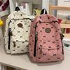 Cute Bow Print Corduroy Backpack for Women Casual Daypack Travel School Bag with Multi Pockets