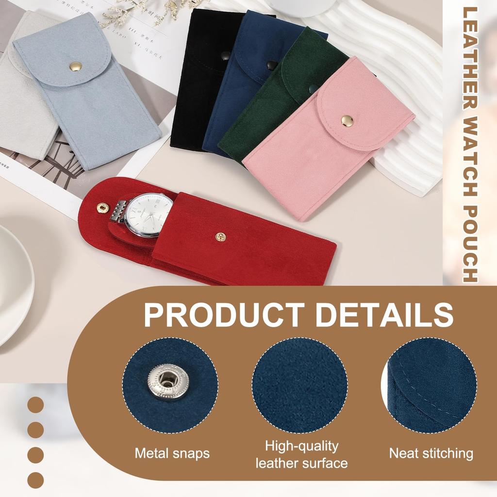 uxcell Velvet Watch Pouch 4-Piece Set, 13 x 7cm5.1 x 2.8" Portable Travel Case, Jewelry Storage Bag, Unisex Watch Storage Pouch with Snap Button,