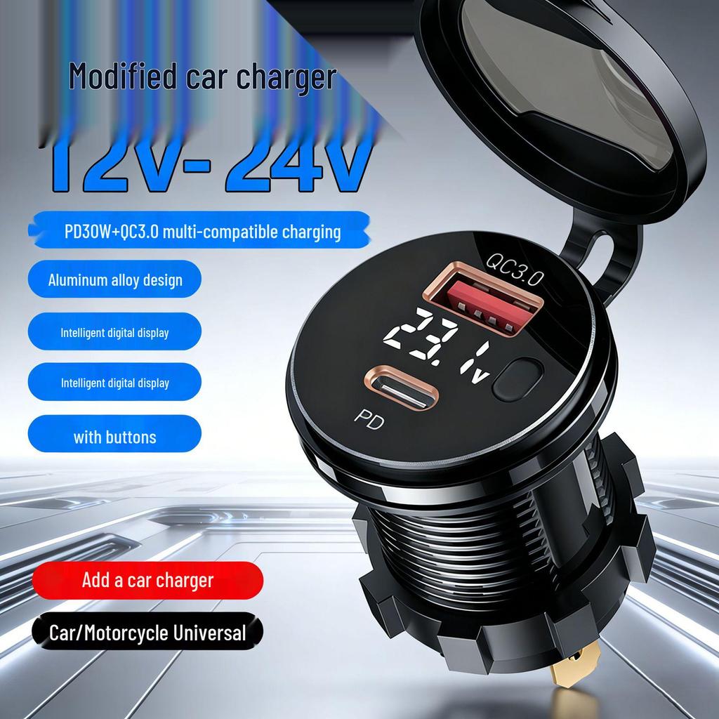 Dual USB QC3.0 Fast Car Charger for Mobile Phones, Motorcycles, and Vans