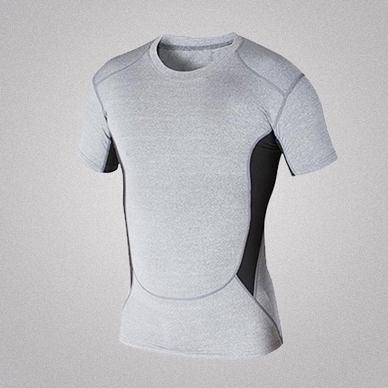 Men's Summer Quick-Dry Black Sports Training Shirt - Short Sleeve, Tight-Fitting, Round Neck for Football & Basketball Fitness.