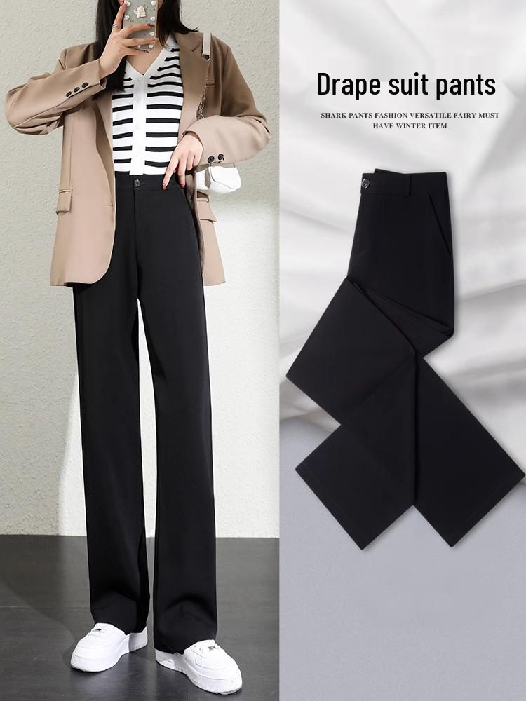

Women s High-Waisted Black Suit Pants - Autumn/Winter 2024, Slimming Draped Loose Straight-Leg, Wide-Leg Long Pants. S [Recommended 81-90 jin]