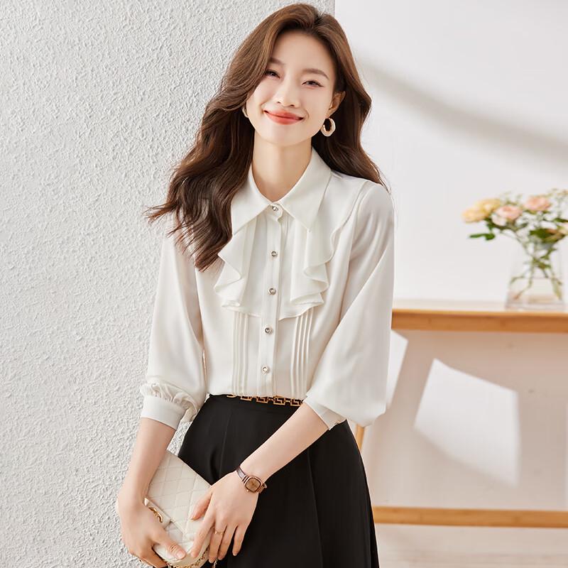 Women s French Ruffled Collar Long-Sleeve Blouse XL