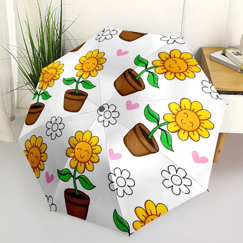 1pc Sunflower Pot Print Umbrella Portable Home Essential Umbrella Folding Umbrella Durable Iron Frame yy251128008
