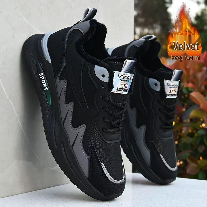 

Мужские водонепроницаемые нескользящие спортивные туфли - подкладка из хлопка и флиса, верх из толстой кожи, теплая зимняя повседневная модная обувь. 43