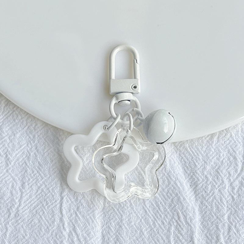 Color Candy Acrylic Pentagram Key Chain Stars Bell Charms Key Ring Earphone Case Purse Wallet Decor Accessories Kid Girls Gifts