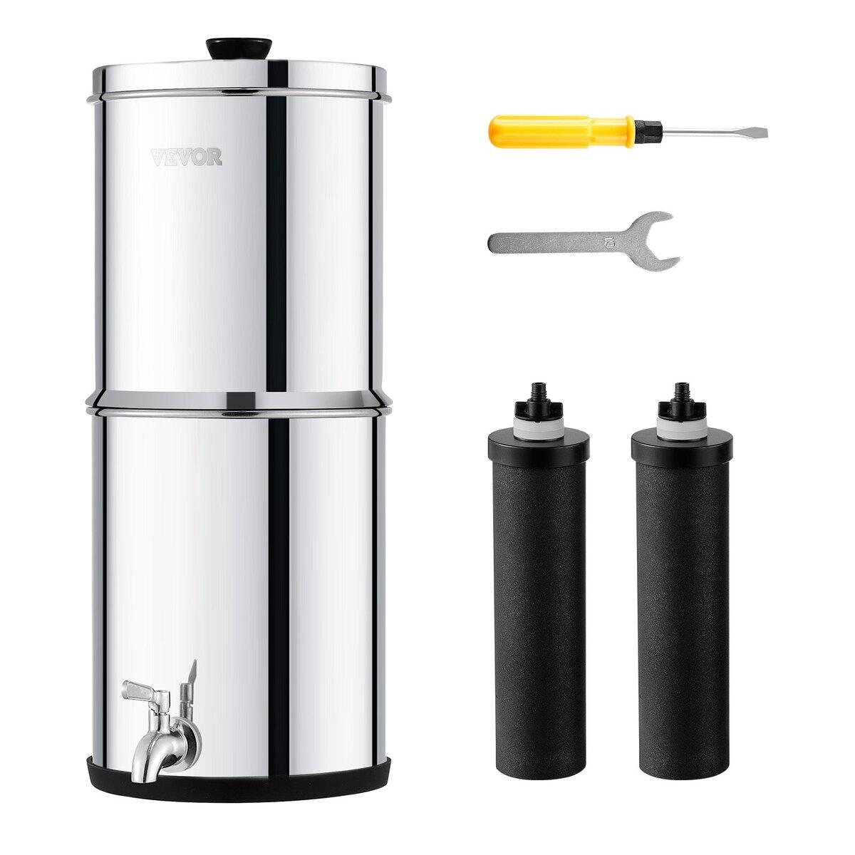 Sistem de filtrare a apei cu gravitație, Sistem de blat din oțel inoxidabil 304 de 2,25G, Sistem de filtrare a apei, Reduce plumbul și până la 99% din clor, cu 2