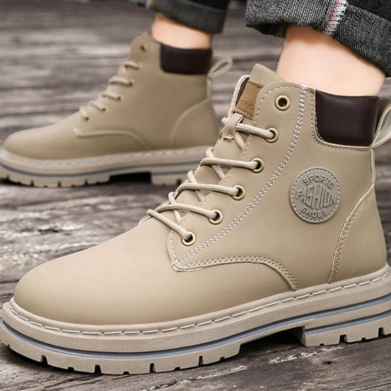 Fashion High Quality Men's Leather Boots with Round Toe Fashionable Platform Boots for Teenagers High Top Casual Boots Men's Shoes Botas