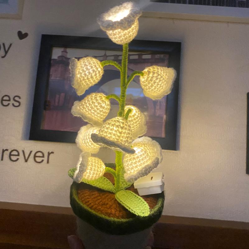 

Bell Orchid Crochet Potted with Light Creative Handwoven Flower Knitted Plant Christmas Decor Home Table Decor