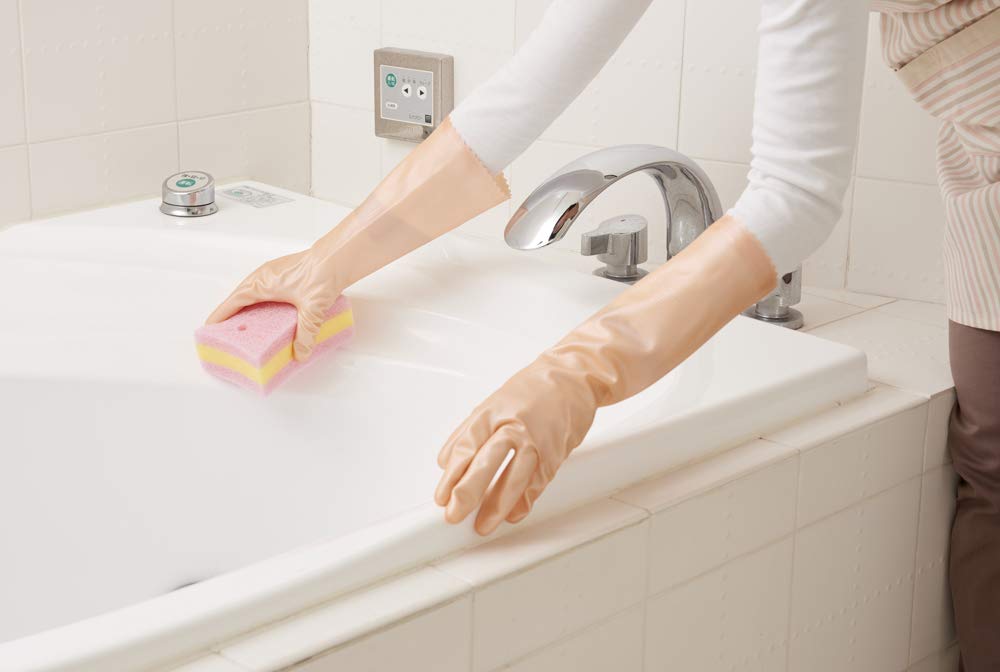 Showa Handschuhe Hergestellt in Haushalt Schöne Hand Glatte Berührung Größe Perle 5 Gummihand Küchenhandschuhe [Großeinkauf, Japan, Handschuhe] Halb-Lang, L, Orange,