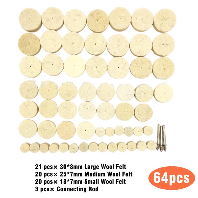 64/33Pcs Grinding Polishing Buffing Round Wheel Pad Wool Felt Sanding Head 3.15mm Shank For Dremel Drill Rotary Tool Accessories