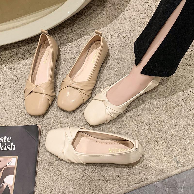 Enkelskor dam sommar ny vår och höst mild mjuk sula platta skor grund mun mångsidiga Doudou-skor dam