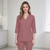 Top da lavoro da donna con scollo a V, tasche, spacchi laterali, manica corta, uniforme
