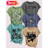 Follow a specific direction Five-piece set of women's short-sleeve tops Summer Beach Theme Retro Print Elegant Summer Party Outfits Elegant short