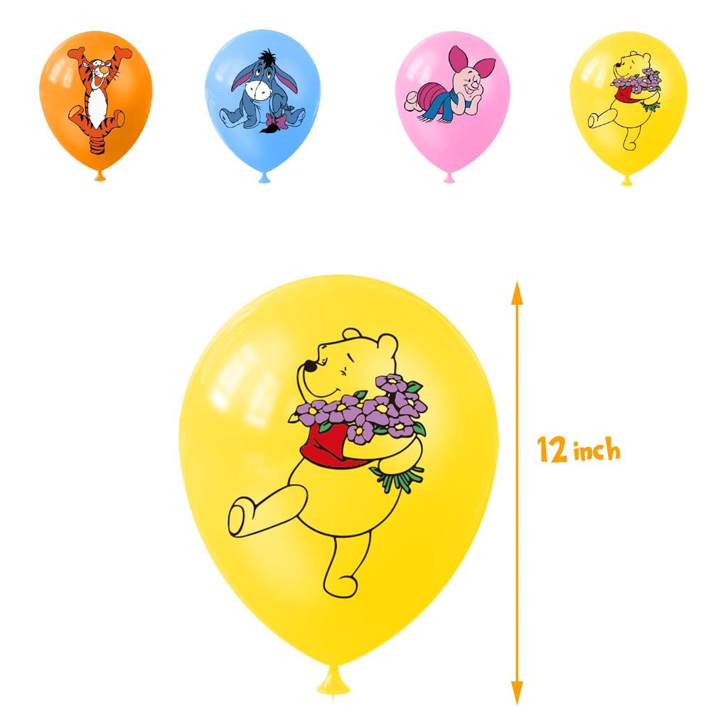 Winnie the Pooh Birthday Decorations Party Set, Disney Character, Cute Yellow and Gold Balloons, Happy Birthday Cake Toppers, 30-Piece Set, for Girls