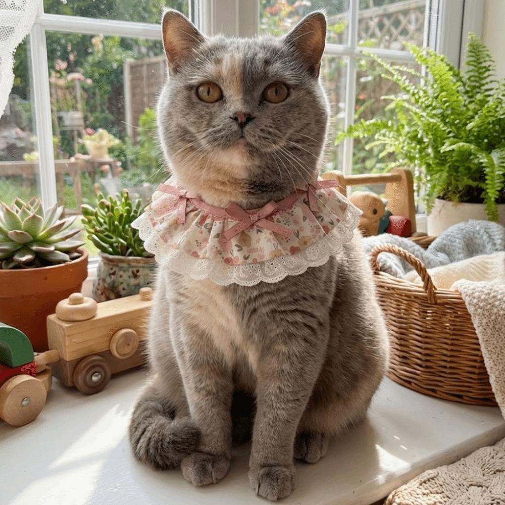 Lace Floral Bows Knitted Collar Adjustable Pet Bib Pet Neck Scarf Cat Drool Towel Photo Shoots