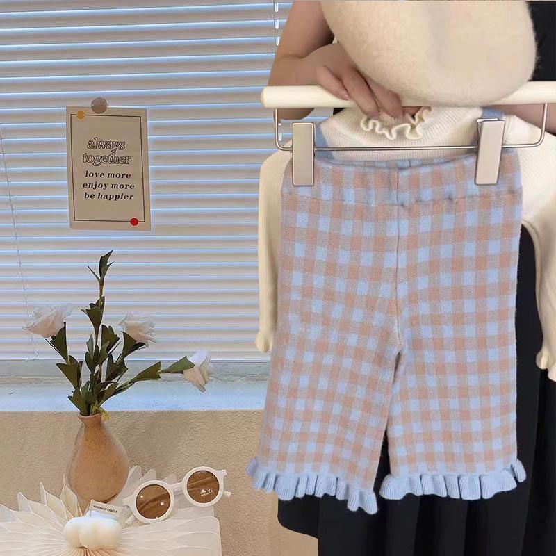 Children Clothing Set Autumn Fresh Plaid Girl's Knitted Set Sweater Cardigan +Vest+Pant Sweet Three Piece Suit