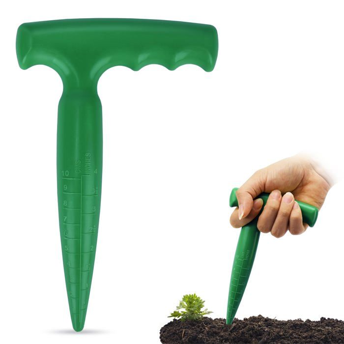 Plantoir à bulbes jardinière vert avec poignée T et échelle de mesure - plantation précise