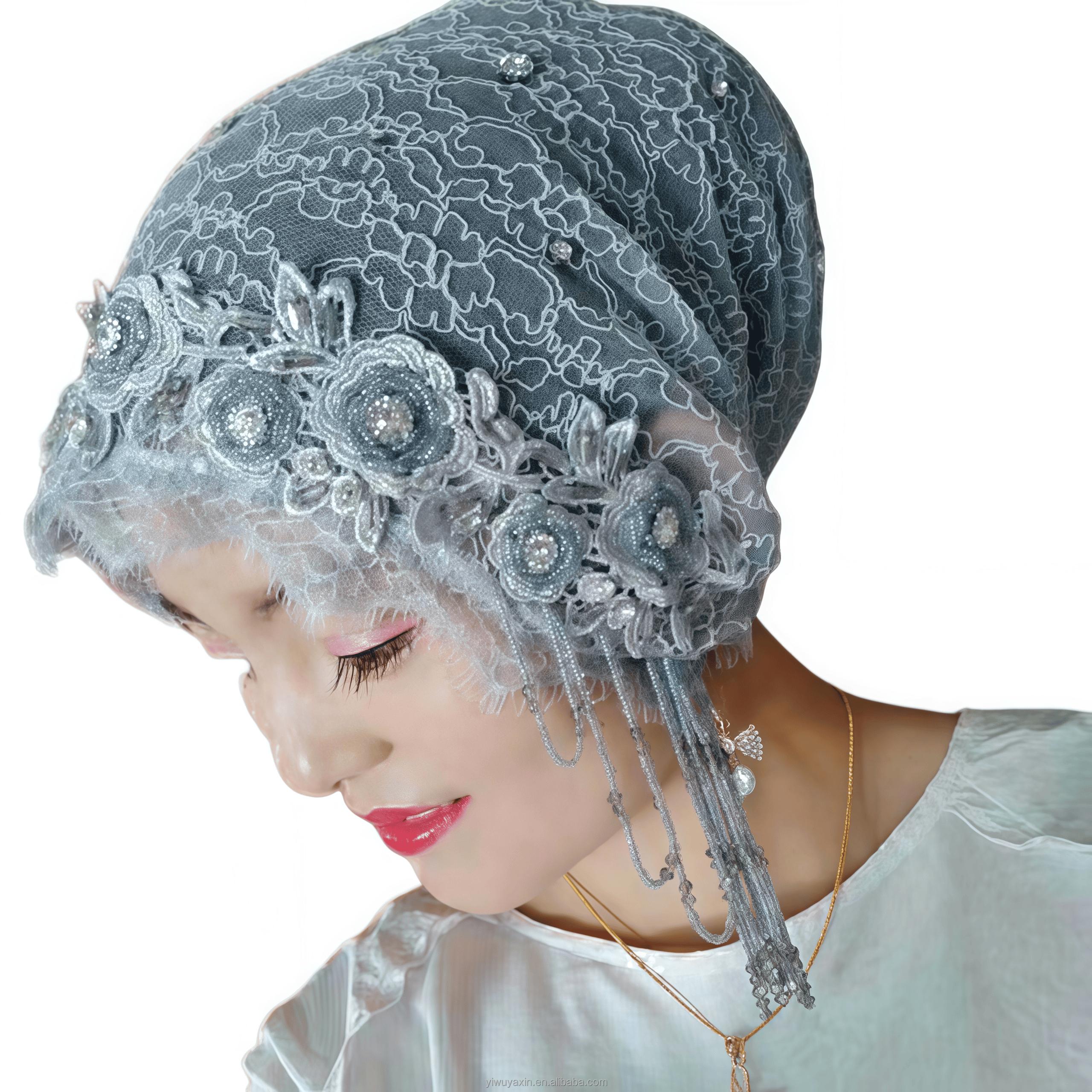 YASEEN Women s Hijab Hat Headdress Tassel Lace Breathable Four Seasons Ethnic Style Hair Cover Free size розовый