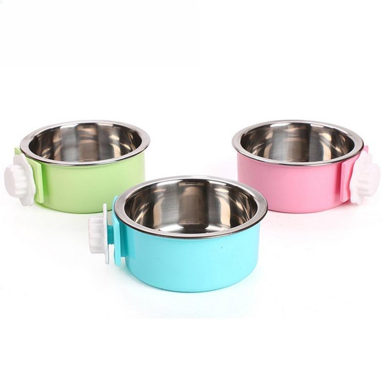 Hanging Pet Bowl Stainless Steel Removable Adjustable Screw Mount Food Water Bowl For Dog Cat Cage Crate Kennel