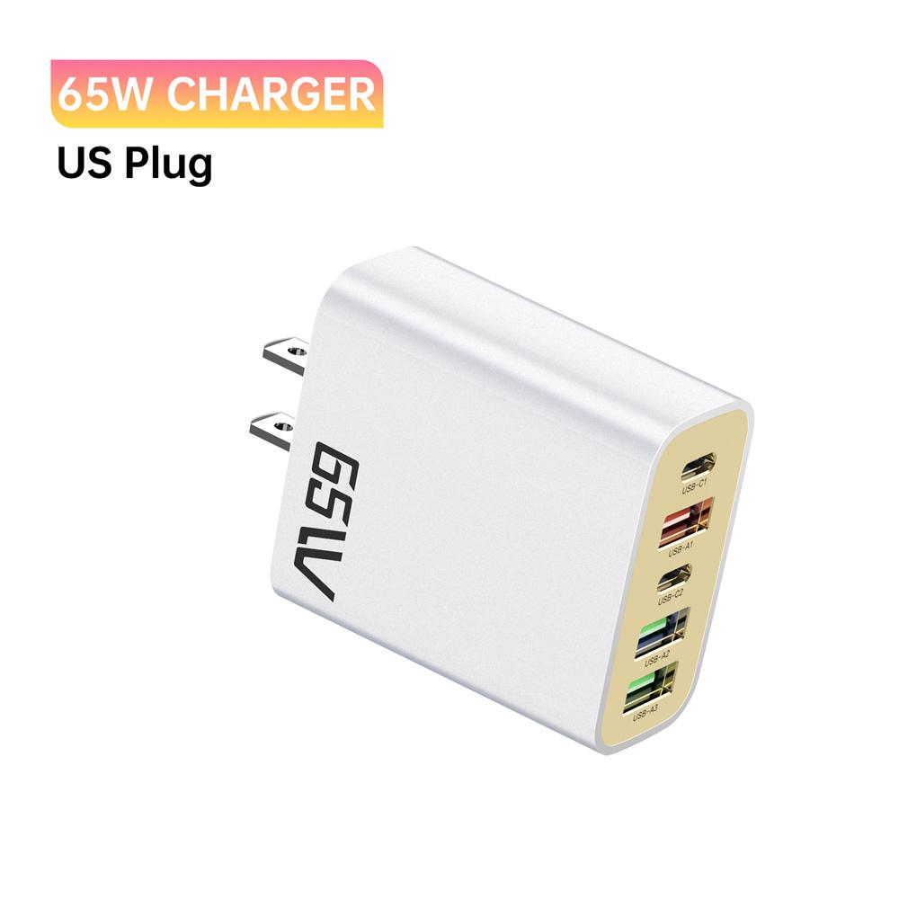 Total 65W USB C Charger Type C PD 5 Ports Mobile Phone Quick Fast Charging Wall Adapter for iPhone 16 Pro Xiaomi 15 Samsung S24