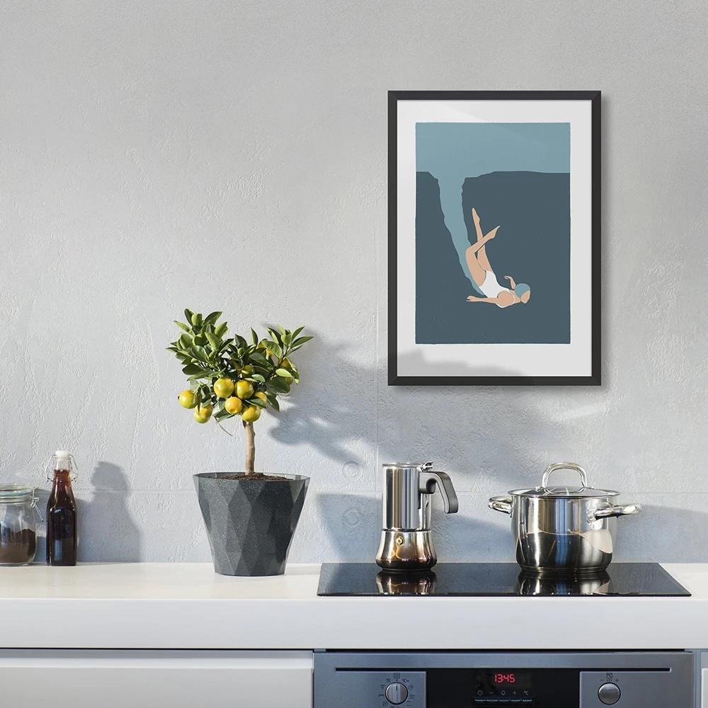 Solid Wood Frame Modern Wall Art Print Posters Female Swimmer Diving Into Swimming Pool Swimming Canvas Painting Gym Office Kitchen Home Decor
