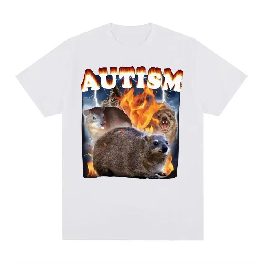 

Autism Funny Hyrax Meme Tee Shirt Men Clothing Harajuku Vintage Oversized T-shirt Unisex Autumn O-Neck Tops Short Sleeve Shirt S