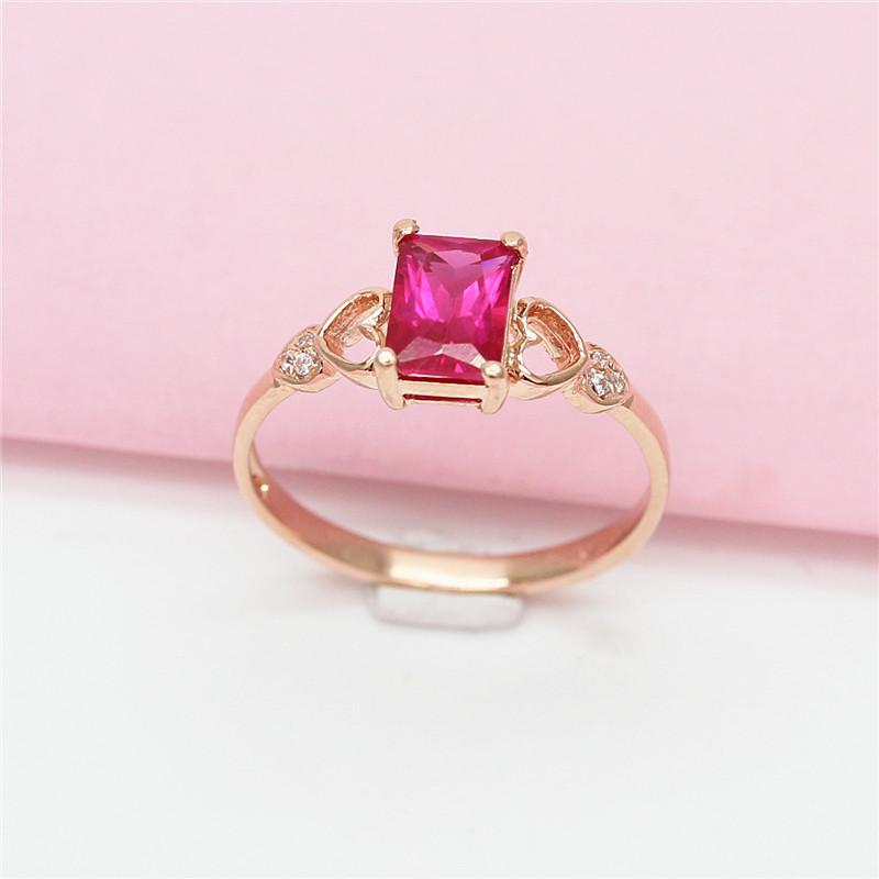Фиолетовый Золотой Красный Камень Регулируемое Женское Квадратное Цвет Золота Изысканное Модное Позолоченное Розовым Золотом Кольцо