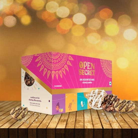 Open Secret Premium Gifts | 24 Assorted Chocolate & Dry Fruit Nutty Gourmet Cookies - (2x12)|Immunity Boosting Nuts|Healthy Food Hamper