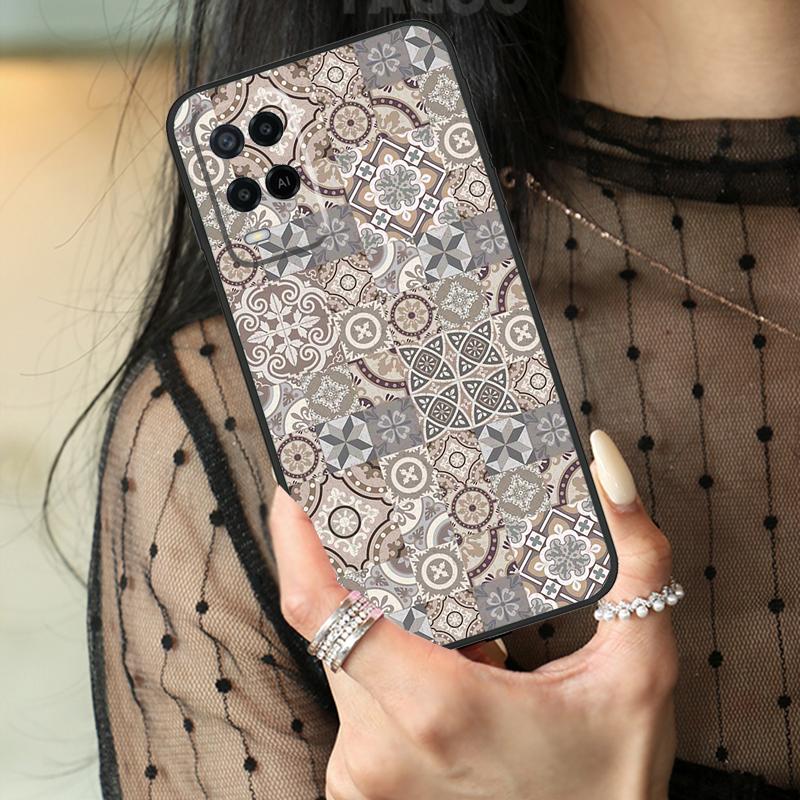 Boho Tile Mosaic Aesthetic Case For Oppo A16 A76 A96 A17 A18 A60 A80 A40 A38 A58 A78 A98 A94 A74 A54 A15 A57 A77 A5 Pro