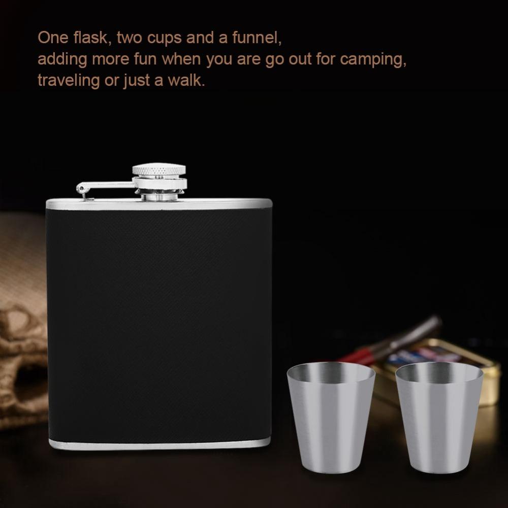 4 Piece Set Black Leather Hip Flask Leak Proof Liquor Flask Portable Leather Flask  Gift