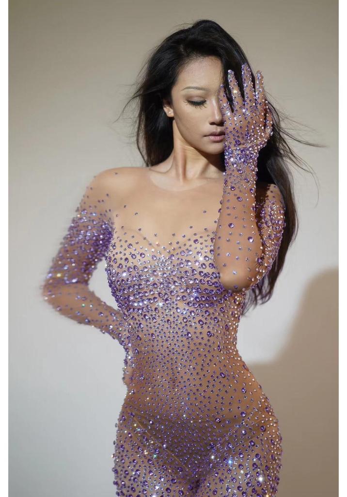 Women's Crystal Mesh Jumpsuit for Pole Dance Stage Performance