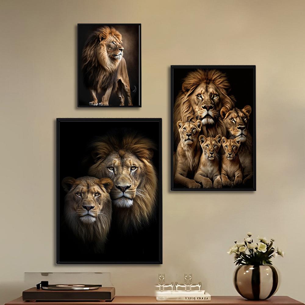 Modernes Tier Löwen Liebe Wandkunst Poster und Drucke Heimdekor Schwarz Weiß Leinwandmalerei für Wohnzimmer Schlafzimmer Geschenk