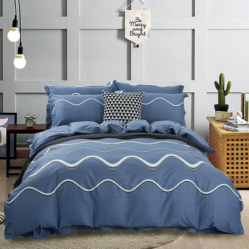 

High-End Thickened 100% Cotton Brushed Bedding Set Printed Skin Friendly Bed Linens Cozy Breathable Quilt Set for Adults 1.5-1.8m 4pcs set