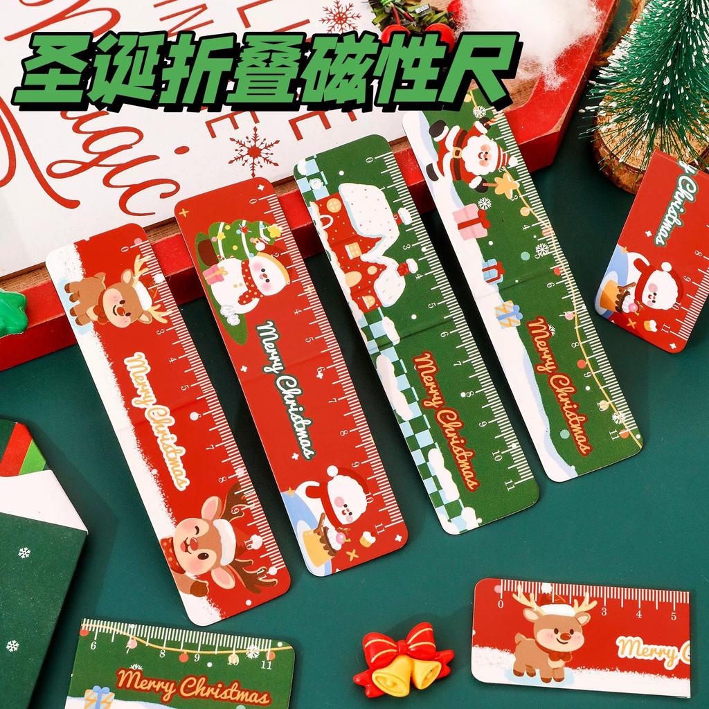 4pcs/set Christmas Magnetic Bookmark Ruler Cute Santa Claus Stationery Gift for Students Christmas Gifts School Office Stationer