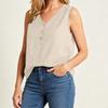 Women Sleeveless Pullover Top Loose Fit V Neck Button Detail Casual Summer Blouse Lightweight Breathable Fabric Comfortable Fit