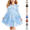 Girls' Christmas Print Long Sleeve Dress with Sleeves for Holiday Party