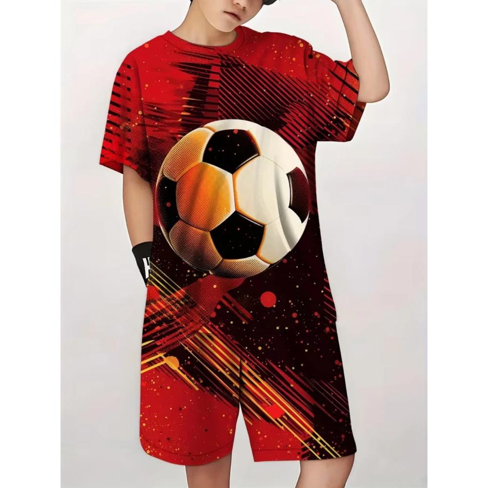 Summer Children's Sports Set Football 3D Print Soccer Jersey Sets for Children Quick-Dry T-Shirt Shorts Children's Clothing