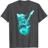 Funny Rock Cat Playing Electric Guitar Graphic Print Men's Cotton Casual T-Shirt