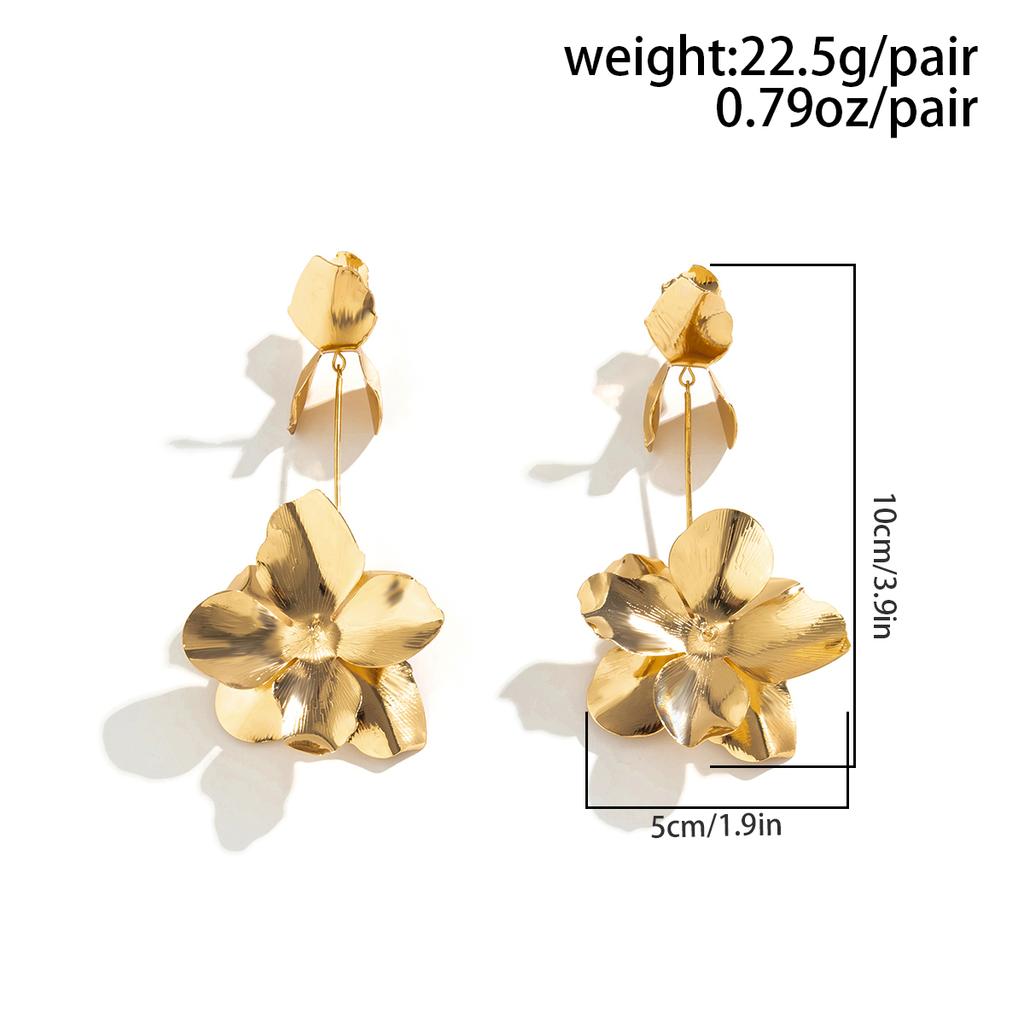 Vintage Geometric Flower Petal Pendant Drop Earrings for Women Fashion Statement Gold Color Hanging Earrings Party Zircon Gifts