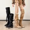 Spot Stacking Boots Women's Boots New Slope Heel Suede Strap Pleated Retro Large Tube Around the Knee Boots