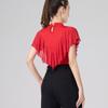 Women Summer Party Dress Latin Dance Flounce Neck Adult Practice Long Sleeve Performance Costume