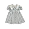 2026 Summer Doll Collar Color Block Girls' Dress – French Print Short Sleeve Princess Korean Style