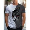 Summer Men's Cat 3D Printed Crew Neck T-Shirt Fashion Versatile