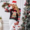BITCED Повседневный рождественский пуловер с оленями, осенне-зимний, с пайетками, вышивкой, круглым вырезом, вязаный жаккардовый свитер