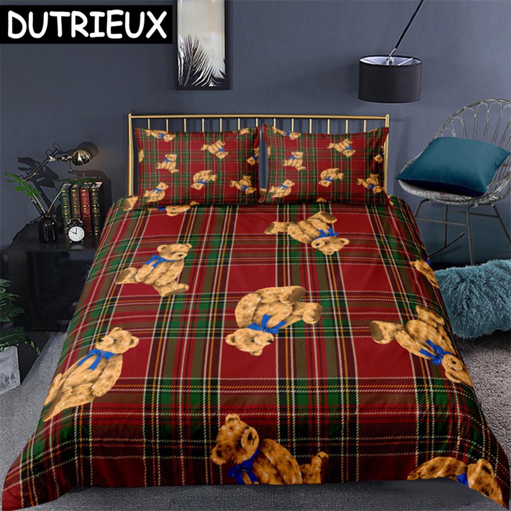 Teddy Bear Pattern Bedding Set Simple Bedspread Pillowcase Cartoon Home Textile Children Adult Bedroom Decoration